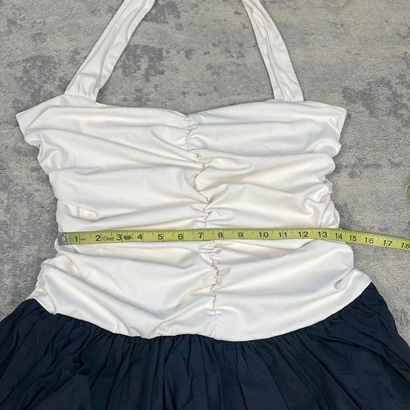 NWT Maeve Halter Twofer Mini Dress Anthro Black White Puffy Bubble Sz L - Picture 12 of 16